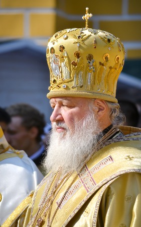 Kiev, Ukraine, celebration liturgy in honor of the baptism of Rus in Kiev Pechersk Lavra - 27 July 2013 -: Patriarch Kirill portrait profile closeupのeditorial素材