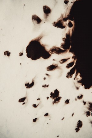 Black Ink Conveyed Over White Close-up Paper. Abstract Background Dark Filter. Ink Stains Spread Out and Absorbed Into the Paper Macro.の写真素材