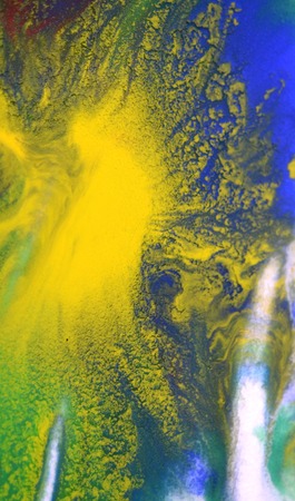 Red, green, blue, yellow fluid chaotic mix of colors macro. Abstract color creative art background basis closeup.Beautiful Perfect Wonderful Great extraordinary mixing transfusion of colors. Absorbsの写真素材