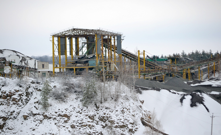 Conveyor platform mining quarry Granik winter snow dayの写真素材