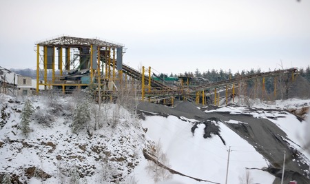 Conveyor platform mining quarry Granik winter snow dayの写真素材