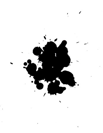 isolated black blot with splashes on a white backgroundの写真素材