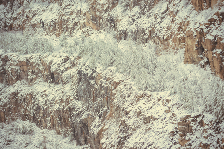 snow-covered slopes of the granite quarry filter natural backgroundの写真素材