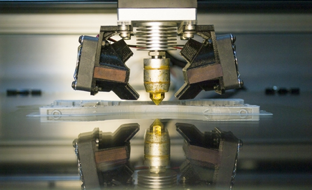 3D printer print isolated objects on mirror reflective surface close-up. Modern 3D printing technologyの写真素材