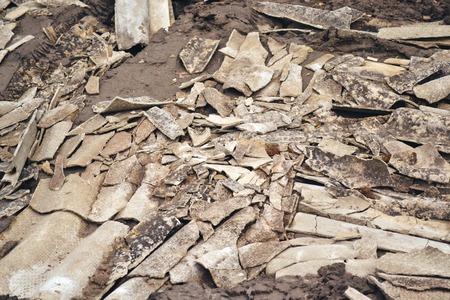 Pieces broken slate close-up. Construction garbage. Backgroundの写真素材