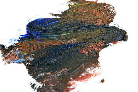 black brush strokes oil paints on white paper. Isolated on white background. Abstract creative backgroundの写真素材