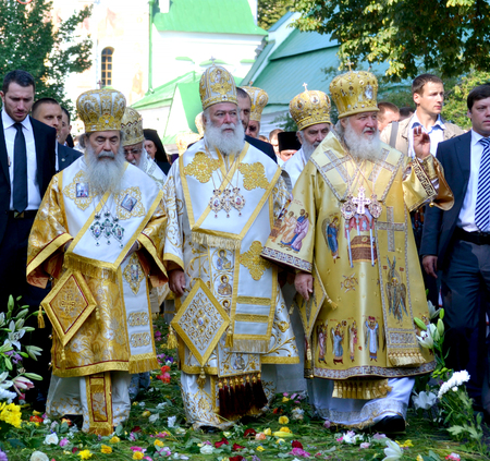 Kiev, Ukraine, celebration liturgy in honor of the baptism of Rus in Kiev Pechersk Lavra - 27 July 2013 -: Patriarch Kirill and the other bishops on the service in Kiev, in the Kiev Pechersk Lavraのeditorial素材