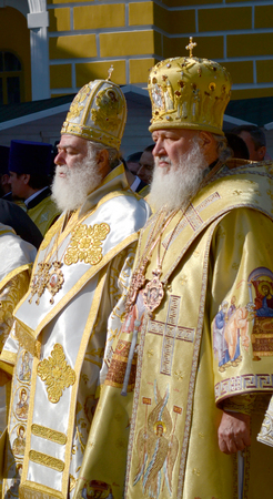 Kiev, Ukraine, celebration liturgy in honor of the baptism of Rus in Kiev Pechersk Lavra - 27 July 2013 -: Patriarch Kirill and the other bishops on the service in Kiev, in the Kiev Pechersk Lavraのeditorial素材
