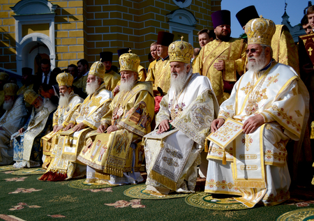 Kiev, Ukraine, celebration liturgy in honor of the baptism of Rus in Kiev Pechersk Lavra - 27 July 2013 -: Patriarch Kirill and the other bishops on the service in Kiev, in the Kiev Pechersk Lavraのeditorial素材