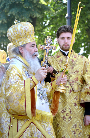 Kiev, Ukraine, celebration liturgy in honor of the baptism of Rus in Kiev Pechersk Lavra - 27 July 2013 -: Portrait Theophilus III Patriarch of Jerusalemのeditorial素材