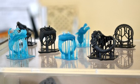 Objects photopolymer printed on a 3d printer. Stereolithography 3D printer, technology of liquid...