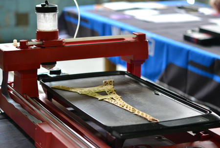 3d printer for liquid test. 3D printer printing pancakes with liquid dough different shapes...
