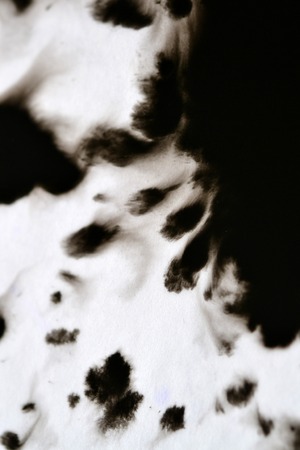 Black Ink Conveyed Over White Close-up Paper. Abstract Background isolated on white background. Ink...
