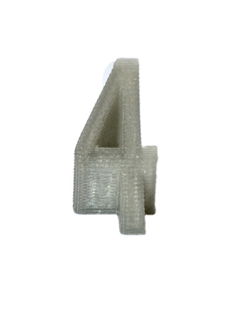 Objects printed by 3d printer Isolated on white background. The figure numeral is 4 gray....