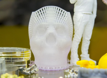 human skull printed on a 3d printe close-upの写真素材
