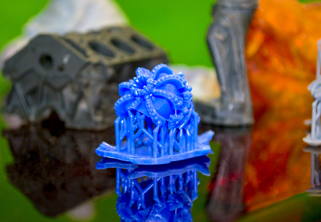 Objects photopolymer printed on a 3d printer. Stereolithography 3D printer, technology of liquid photopolymerization under UV light. Progressive modern additive technology 3D printing.の写真素材