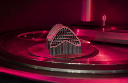 Open working chamber. Object printed metal powder on metal 3d printer. Laser sintering machine for...