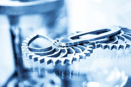 Object printed on metal 3d printer close-up. Object printed in laser sintering machine. Modern 3D...