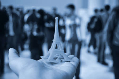 The model printed on 3d printer on hand close-up.の写真素材