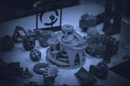 Models printed by 3d printer. Dark, Copy space.の写真素材