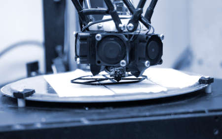 3d printer and created object model close-up. Progressive modern additiveの写真素材