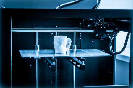 Objects printed by 3d printer. Dark filter. Copy spase.の写真素材