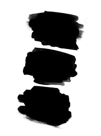 Black watercolor stain from brush strokes isolated on white backgroundの写真素材