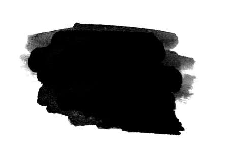 Black watercolor stain from brush strokes isolated on white backgroundの写真素材