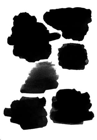 Black watercolor stain from brush strokes isolated on white backgroundの写真素材