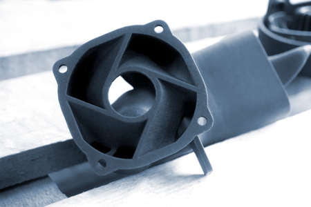 Black object printed on powder industrial 3D printerの写真素材