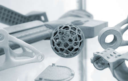 Gray object printed on powder industrial 3D printer.の写真素材