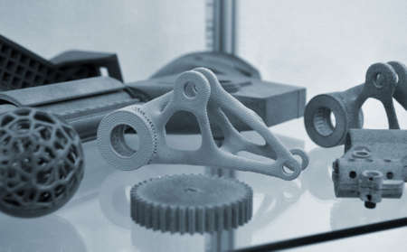 Object printed on industrial powder 3D printer close-up. Multi Jet Fusion,の写真素材