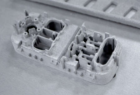 Object printed on industrial powder 3D printer close-up.の写真素材