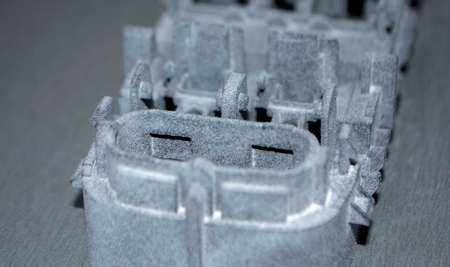 Gray object printed on powder industrial 3D printer.の写真素材