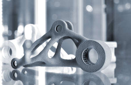 Gray abstract model object printed on 3d printer from powder close-upの写真素材