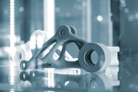 Gray abstract model object printed on 3d printer from powder close-upの写真素材