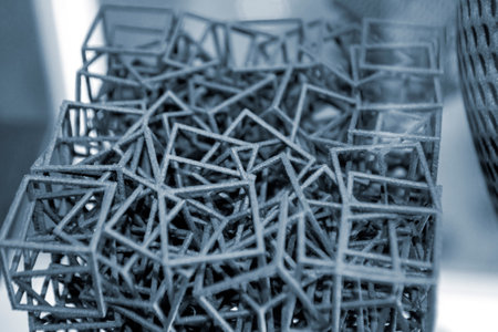Black abstract model object printed on 3d printer from powder close-up