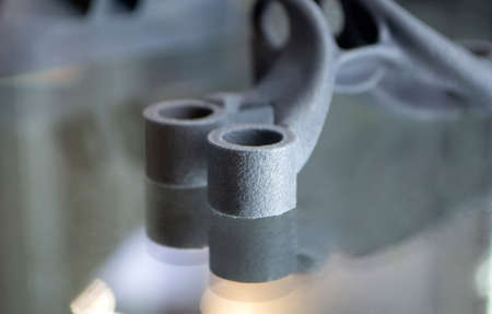 Black model detail printed on 3d printer from powder polyamide close-upの写真素材