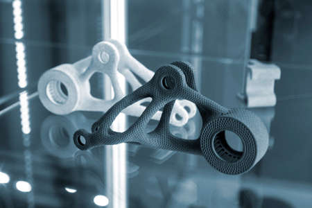 Black and white abstract models printed on 3d printer from powder close-up.の写真素材
