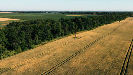 Aerial drone view flight over different agricultural fields sownの写真素材