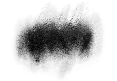 Black brush strokes oil paints on white paper. Isolated on white background.の写真素材