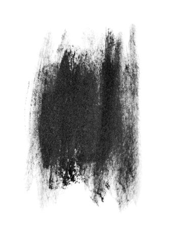 Black brush strokes oil paints on white paper. Isolated on white background.の写真素材