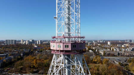 Rise up along tower of telecommunications and radio broadcastingの写真素材