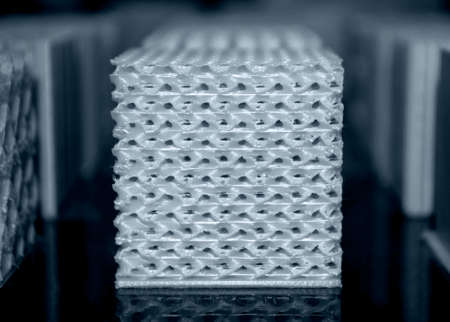 White object 3D printed from plastic close-up. New 3D printing technology.の写真素材