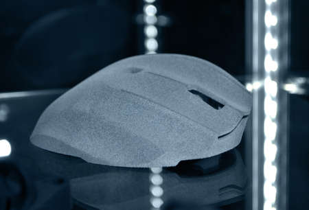 Computer mouse printed printed on 3d printer from powder close-up.の写真素材