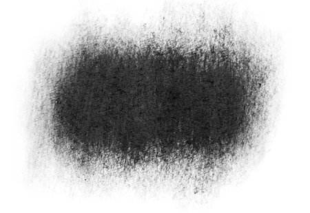 Black brush strokes oil paints on white paper. Isolated white background.の写真素材