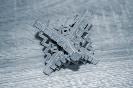 Gray abstract model object printed on 3d printer from powder close-up.の写真素材