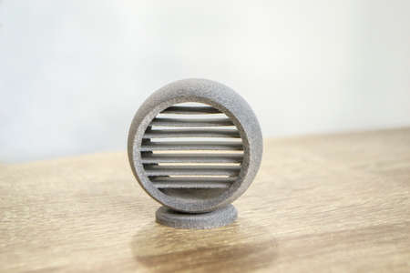 Gray abstract model object printed on 3d printer from powder close-up.の写真素材