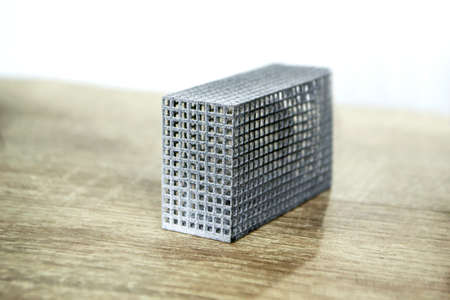Gray abstract models printed on 3d printer from powder close-up.の写真素材