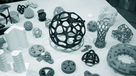 Abstract models printed by 3d printer close-up.の写真素材